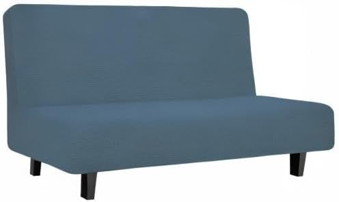 Easy-Going Stretch Futon Sofa Slipcover Armless Sofa Bed Cover Furniture Protector Without Armrests with Elastic Bottom for Kids,Soft Jacquard Fabric Small Checks(Medium Futon,Bluestone