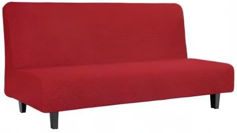 Easy-Going Stretch Futon Slipcover Armless Futon Bed Cover Furniture Protector Without Armrests with Elastic Bottom for Kids, Soft Jacquard Fabric Small Checks (Large, Christmas Red)
