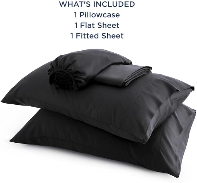 Bedsure Twin Sheets Set, Cooling Sheets Twin Size Bed Set, Rayon Derived from Bamboo, Twin Size Sheets, Breathable & Soft Bed Sheets, Hotel Luxury Silky Bedding Sheets & Pillowcases, Black