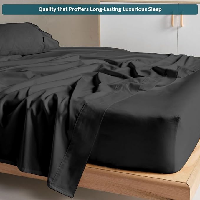California King Sheet Set - Luxury 338 Thread Count 100% Egyptian Cotton Sateen, Deep Pocket Sheets with All Around Elastic for a, Hotel Quality Bedding Set (Dark Grey Solid)
