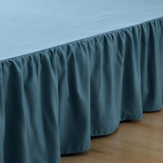 Bed Skirt King Size Ruffled Bed Skirts with Split Corners, 18 Inch Drop Dust Ruffle Bed Skirt with Platform, Teal Blue, King - 18" Drop