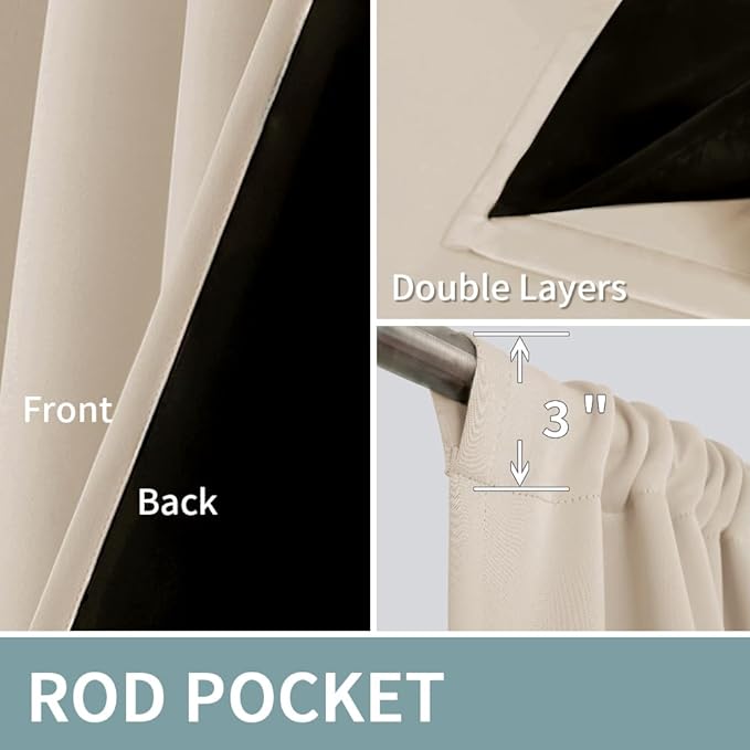 BGment Short Blackout Curtains for Bedroom, Thermal Insulated Full Room Darkening Soundproof Rod Pocket Bedroom Small Window Curtains 45 Inch Length, 2 Panels,Each Panel 42 Inch, Champagne