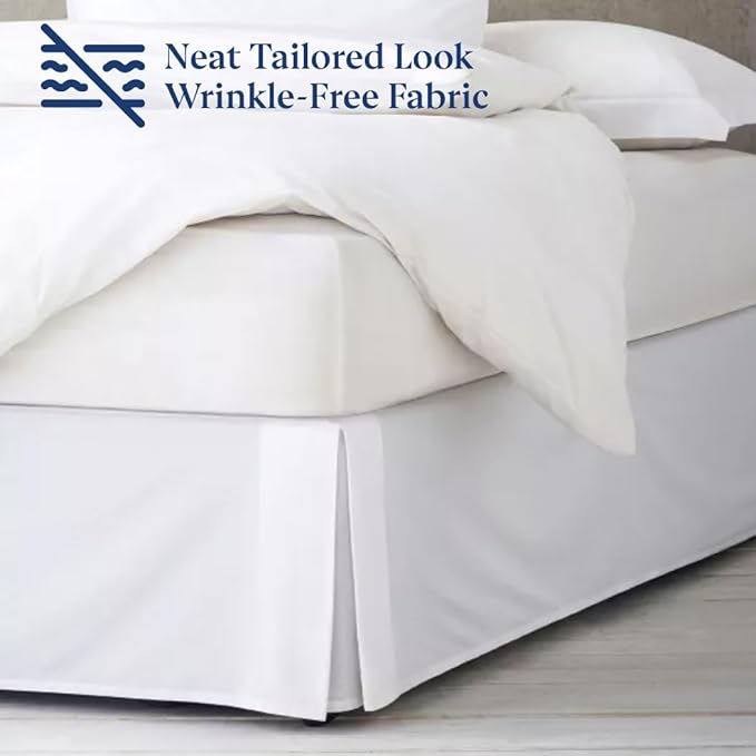 SKY BEDDINGS Luxury Pleated Twin Bed Skirt with Split Corners - 21 Inch Tailored Drop - Pleated Dust Ruffle - Wrinkle-Free 100% Microfiber - Easy Fit, Soft & Durable - White