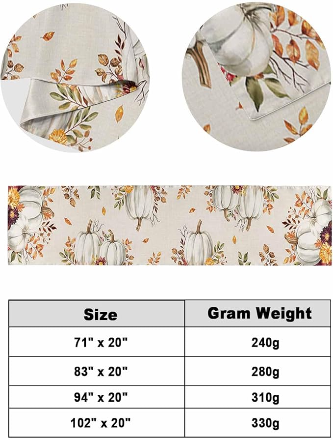 Thanksgiving Pumpkin Fall Maple Leaf Watercolor Bed Runners for Bedroom Hotel,Decorative Bedding Scarf Retro Linen Bed End Blanket Bedding Runner Scarves for Queen Size Beds,94x20in