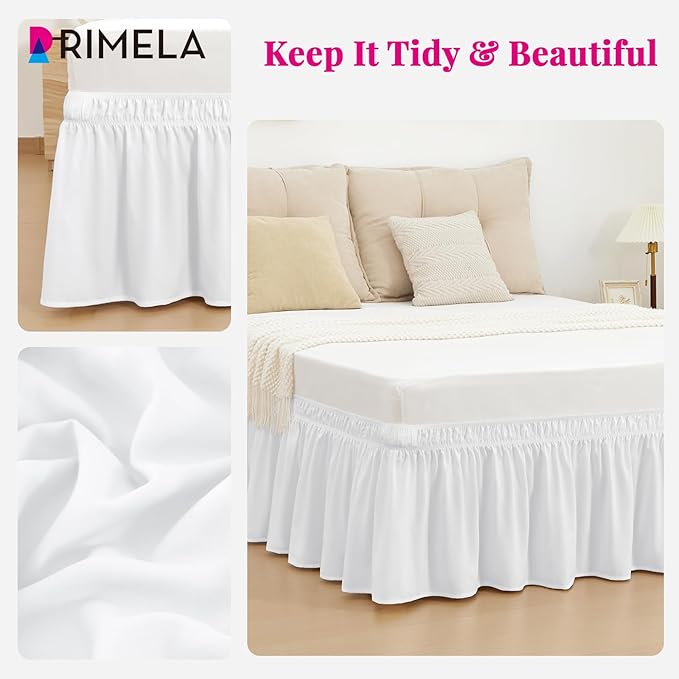 RIMELA Bed Skirt King Size Moon White 15 Inch Drop, Wrap Around Elastic Bedskirt, Dust Ruffle for Adjustable Bed Base Soft Durable Fabric Machine Washable Easy to Install Bed Skirts