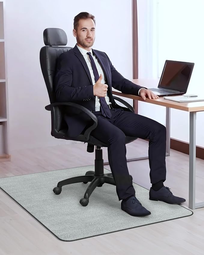 Blvornl Office Chair Mat for Hardwood Floor and Low Pile Carpet, 35" x 55" Corduroy Surface Desk Rolling Chair Mat for Hard Floors, Heavy Duty Carpeted Floor Protector Rug for Home Office, Light Grey