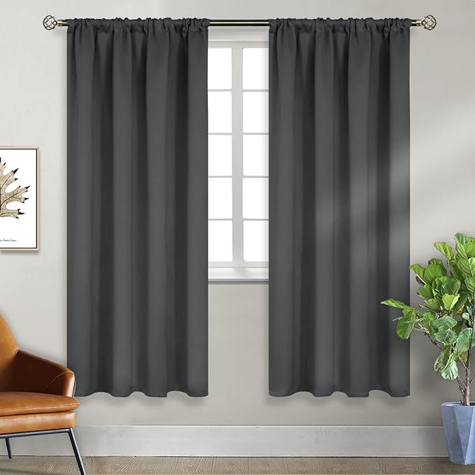 BGment Rod Pocket Grey Blackout Curtains 72 Inches Long - Thermal Insulated Room Darkening Curtain for Bedroom, 42 x 72 Inch, 2 Panels, Dark Grey