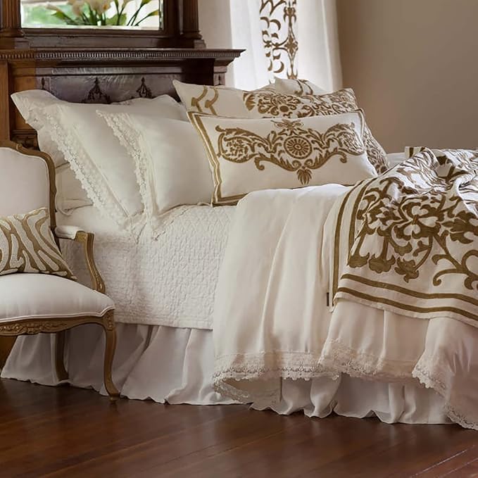 Simple&Opulence Belgian Linen Bed Skirt with Classic 14 inch Tailored Drop Dust Ruffle, Easy Fit Breathable Premium Natural Flax- Pleated White, King