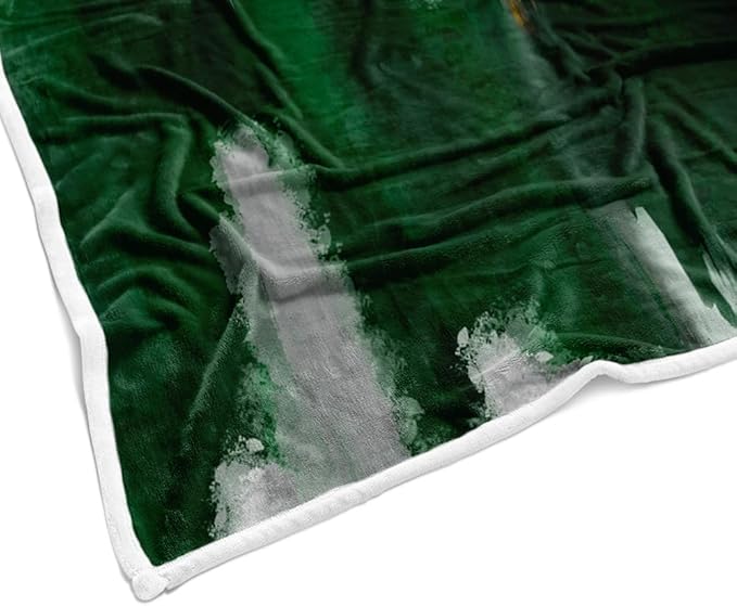 Abstract Ombre Throw Blankets, Modren Chic Art Oil Painting Cozy Warm Bed Couch Blanket, Dark Green Gold White Fleece Flannel Throws to Decorate The Room and Bedroom