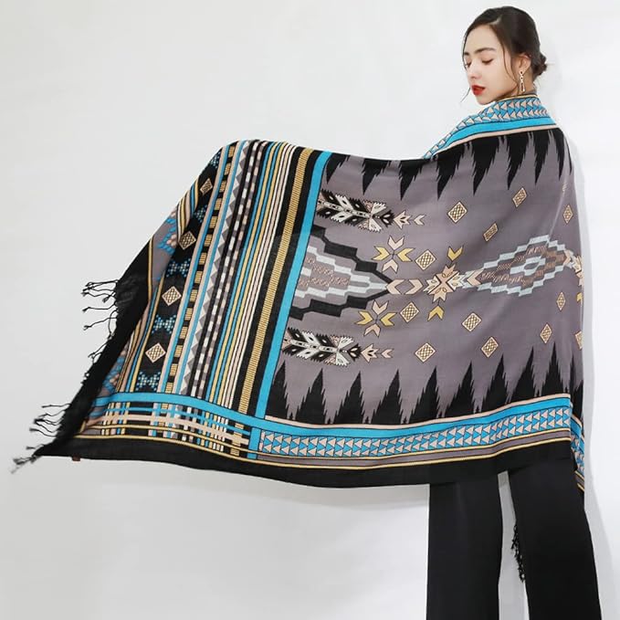 DANA XU 100% Merino Wool Pashmina Shawl for Women 96"x43", Oversized Cashmere Wrap with Tassels, Floral Travel Blanket Cape