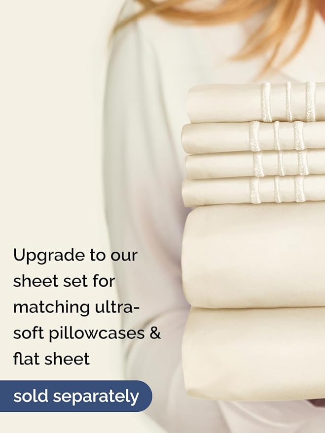 Extra Deep Full Fitted Sheet - Hotel Luxury Single Fitted Sheet Only - Easily Fits 18 inch to 24 inch Mattress - Ultra Soft, Wrinkle & Fade Free w/Extra Deep Pockets - Breathable & Comfy - Off White