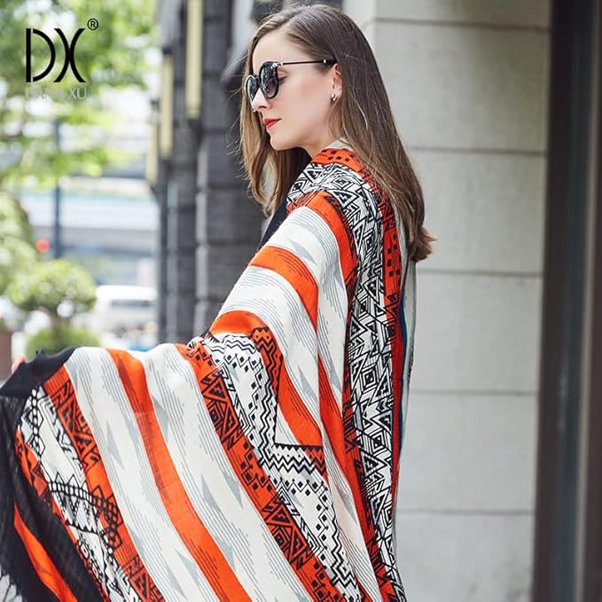 DANA XU 100% Merino Wool Pashmina Shawl for Women 96"x43", Oversized Cashmere Wrap with Tassels, Floral Travel Blanket Cape