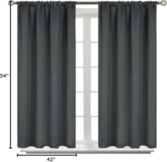 BGment Dark Grey Blackout Curtains 54 Inches Length for Bedroom - Short Thermal Insulated Drapes Room Darkening Blinds with Rod Pocket Privacy for Basement Bathroom, 42 x 54 Inch, 2 Panels
