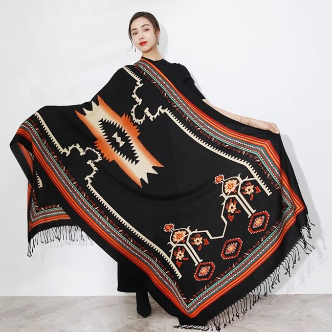 DANA XU 100% Merino Wool Extra Large Pashmina Blanket Travel Scarf Cashmere Wrap for Women Fall Winter Oversize Shawl Floral