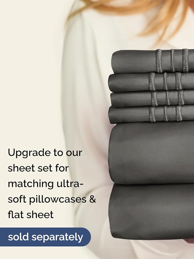 Extra Deep Twin XL Fitted Sheet - Hotel Luxury Single Fitted Sheet Only - Easily Fits 18 inch to 24 inch Mattress - Ultra Soft, Wrinkle & Fade Free w/Extra Deep Pocket - Breathable & Comfy - Charcoal