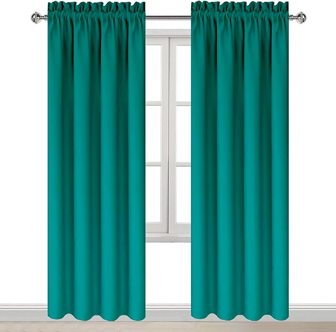 DWCN Blackout Curtains Room Darkening Thermal Insulated Bedroom Curtains Window Curtain Panels, 42 x 84 inches Long, Set of 2 Teal Rod Pocket Drapes