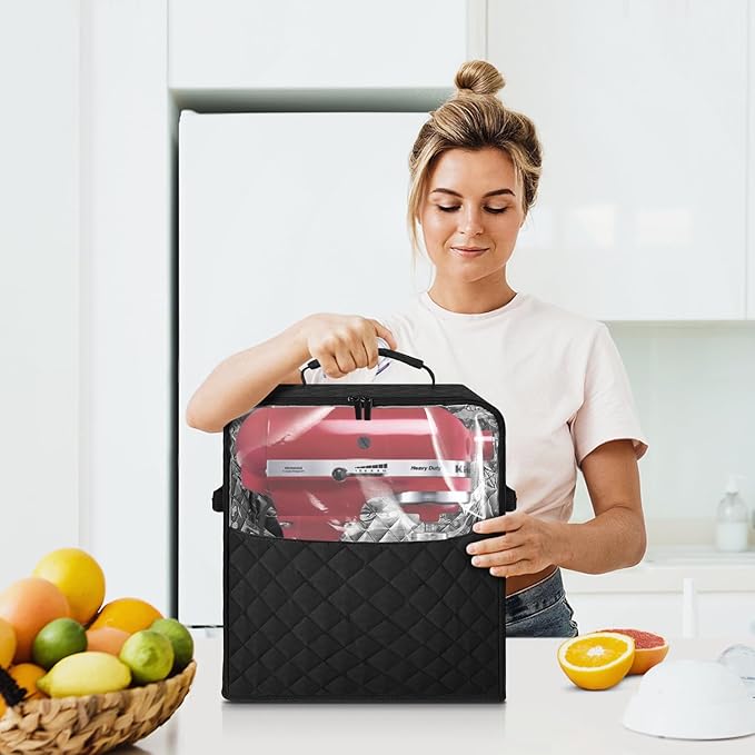 Stand Mixer Cover with Storage Pockets - Dust Proof Blender Storage Bag for 6-8 qt Mixers, Fits Most Blenders & Kitchen Appliances | Multi-Pocket Organizer with Carry Handle (Black)