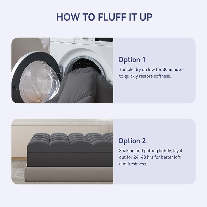 ELEMUSE Twin Grey Mattress Topper for Back Pain, Extra Thick Mattress Pad Cover, Plush Soft Pillowtop with Elastic Deep Pocket, Overfilled Down Alternative Filling