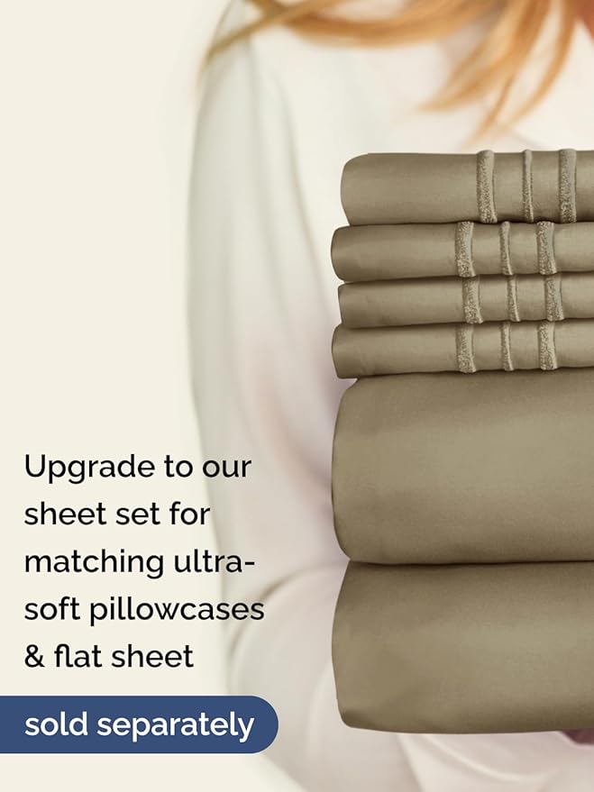 Extra Deep Queen Fitted Sheet - Hotel Luxury Single Fitted Sheet Only - Easily Fits 18 inch to 24 inch Mattress - Ultra Soft, Wrinkle Free w/Extra Deep Pockets - Easy-Care, Breathable & Comfy - Khaki