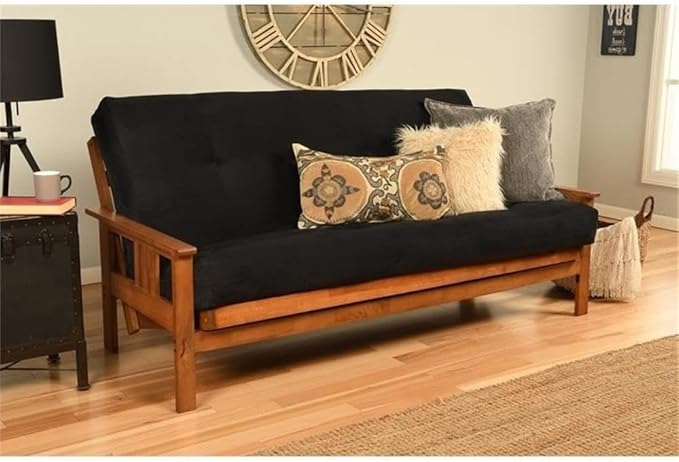 BOWERY HILL Full-Size Suede Fabric Futon in Black-Frame Not Included