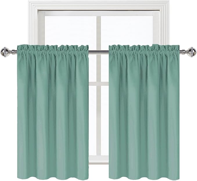 DWCN Blackout Curtains for Living Room Thermal Insulated, Energy Saving & Noise Reducing Bedroom Curtains, Sage Green, W 42x L 36 Inch, Set of 2 Rod Pocket Curtain Panels