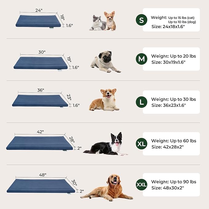 BALANCE Dog Crate Bed, Orthopedic Dog Bed Pad with Waterproof Liner, Washable Crate Foam Pet Mat for Large, Medium, Puppy Dogs Breeds, Powder Blue, 36"x23"x1.6"