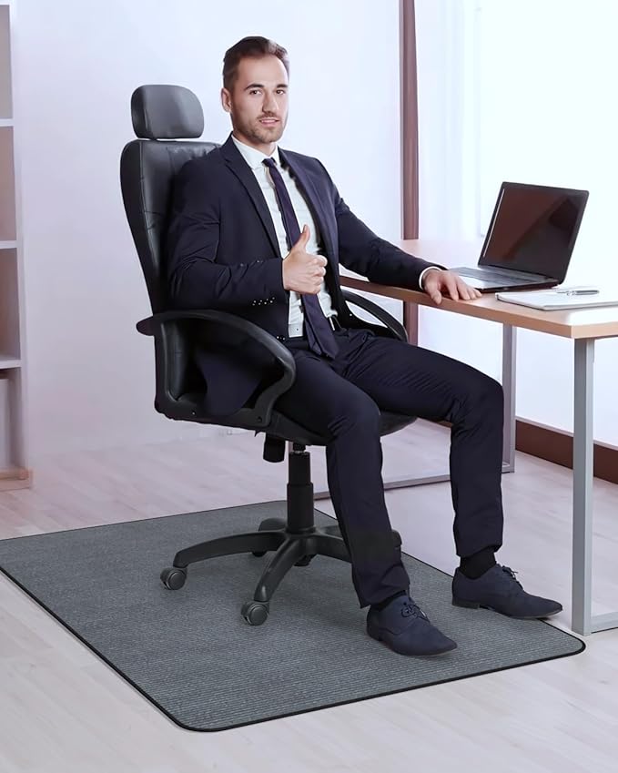 Blvornl Office Chair Mat for Hardwood Floor and Low Pile Carpet, 35.5" x 47.2" Corduroy Surface Desk Rolling Chair Mat for Hard Floors, Heavy Duty Carpeted Floor Protector Rug for Home, Dark Grey