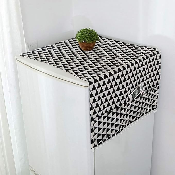 AKOAK 1 Pack 55 x 130cm /22 "x 51" Geometric Washing Machine Refrigerator Dust Cover, Multi-Purpose Household Cotton Linen Dust Microwave Cover, with Storage Pouch (Black Triangle)