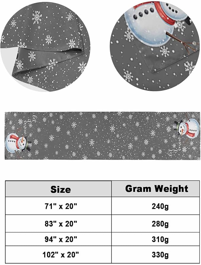 Christmas Snowman Winter Snowflakes Bed Runners for Bedroom Hotel,Decorative Bedding Scarf Gray White Bed End Blanket Bedding Runner Scarves for Full Size Bed,83x20in