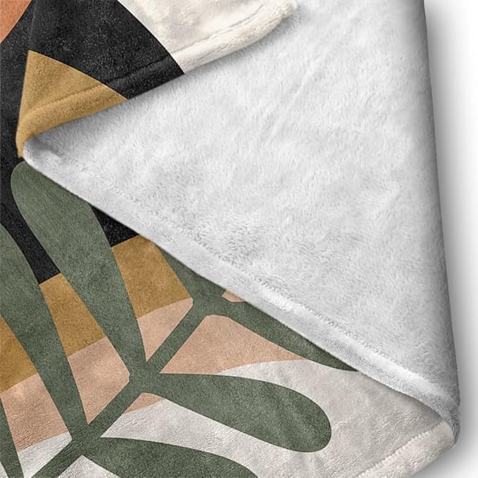 Boho Mid Century Blankets Black Geometric Throws Beige Abstract Modern Throw Blanket Minimalist Sun Soft Warm Bed Bedding Blankets for Couch Bedroom Sofa Office Cozy Flannel Blanket 30"X40"
