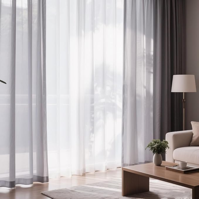 Dreaming Casa Grey Sheer Curtains 204 Inches Long, Rod Pocket & Back Tab Light Filtering Textured Sheers for Living Room Bedroom, 2 Panels, Each 52" W x 204" L