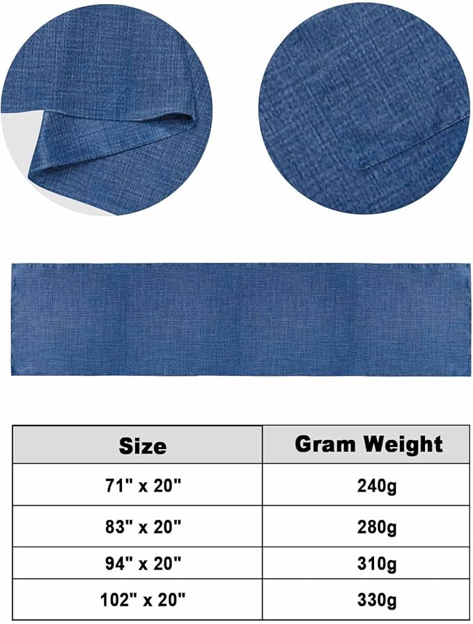 Retro Farm Linen Flax Bed Runners for Bedroom Hotel,Decorative Bedding Scarf Blue Solid Color Ocean Bed End Blanket Bedding Runner Scarves for Queen Size Bed,94x20in