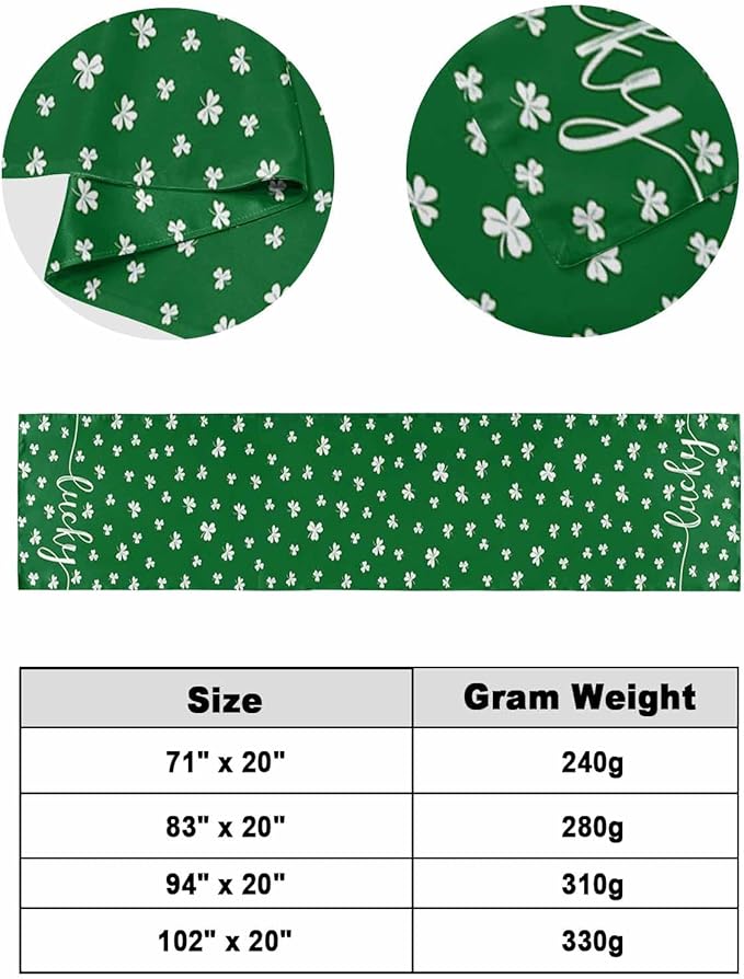 St Patrick's Day Lucky Leaves Bed Runners for Bedroom Hotel,Decorative Bedding Scarf White Shamrock on Green Bed End Blanket Bedding Runner Scarves for Queen Size Bed,94x20in