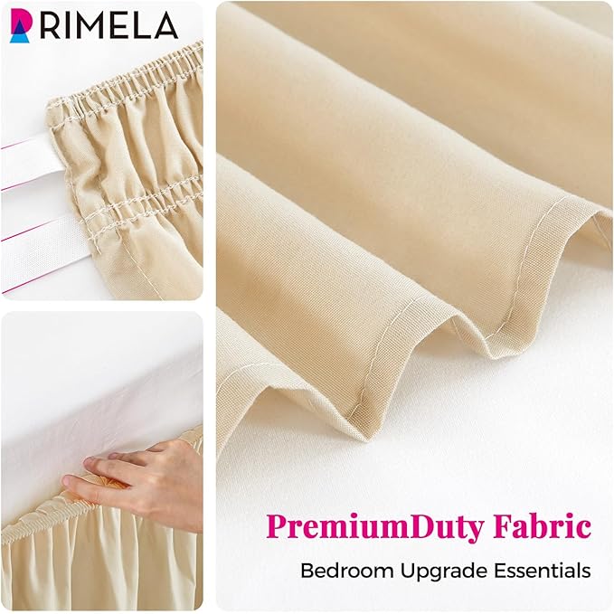 RIMELA Oatmeal Bed Skirt King Size 18 Inch Drop, Elastic Bed Skirting for Bed Base and Frame, Bedding Dust Ruffle Easy to Install, Lightweight Wrap Around Adjustable Bedskirt