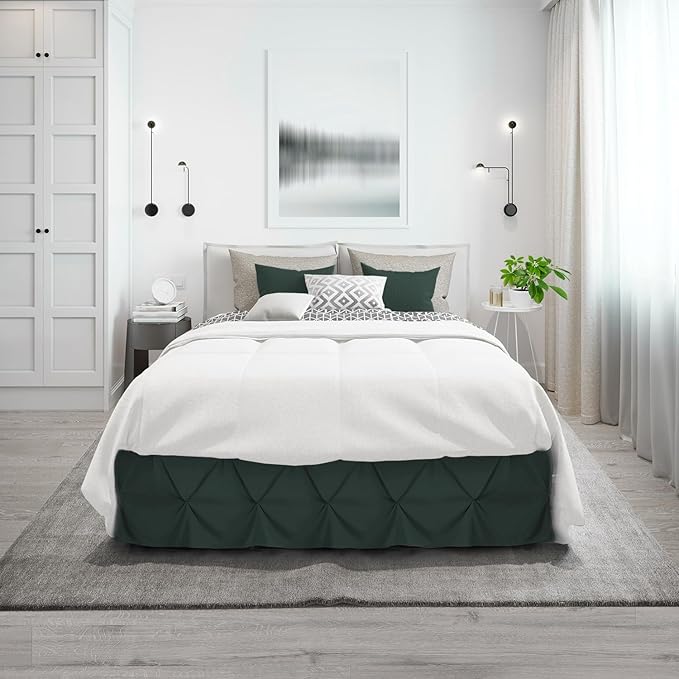 Nestl Forest Green Bed Skirt Full Size, Pinch Pleat Full Bed Skirt, 14" Inch Drop Full Bedskirt, Hotel Quality Forest Green Bed Skirts, Microfiber Bedskirt for Full Bed, Forest Green Full Bed Skirt