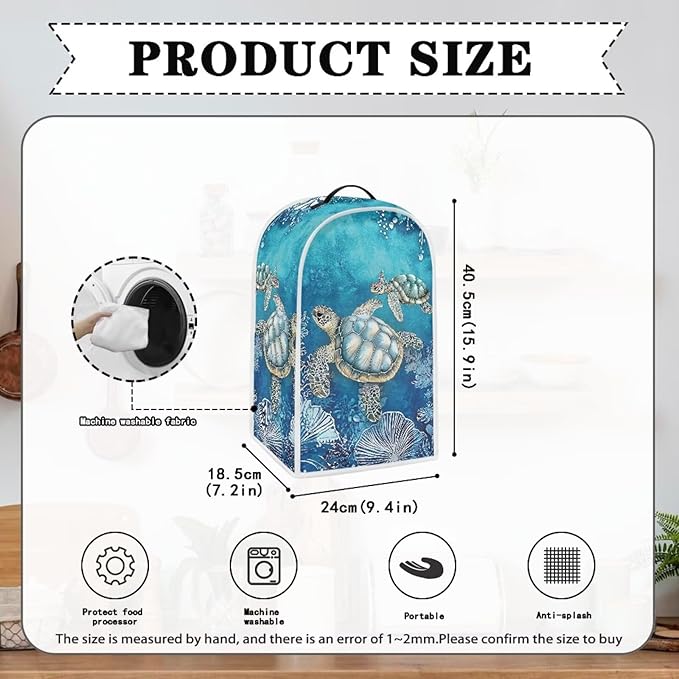 Talayituse Turtle Water Plants Print Blender Dust Cover, Fingerprint Protection Cover for Stand Mixer or Coffee Machine, Home Kitchen Appliance Covers for Stain Dust Resistant Supplies