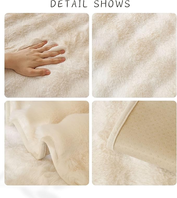 Faux Fur Couch Cover Fuzzy Soft Plush Thick Bubble Sofa Cover Luxury Sectional Couch Covers Luxury Anti-Slip Sofa Slipcover Washable Furniture Protector (Ivory,28"x47")