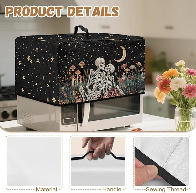 Microwave Oven Dust Cover, Halloween Skull Heat-Resistant Dust Proof Waterproof Oven Cover for Smart Oven Air Fryer Microwaves Easy-Clean Printed Countertop Microwaves Dusts Covers