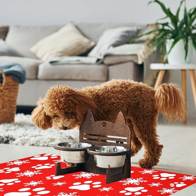 Christmas Pet Mat Red White Snowflake Dog Claw Mat Absorbent Dog Bowl Mats for Food and Water Xmas Winter Pet Supplies, 11.8 x 19.7 in