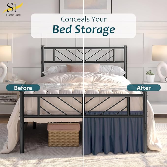 Shreem Linen Ruffled Bed Skirt with Split Corners, Gathered Style, 100% Microfiber, 10-Inch Drop, Dust Ruffle Bedskirt with Platform, Twin-XXL, Dark Grey