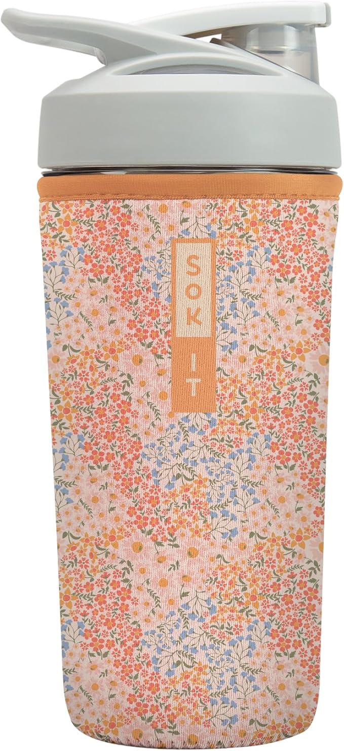 Sok It BotlSok Protein Blender Shaker Bottle Sleeve Insulated Neoprene Cover (Dainty Florals, Fits 28oz Blender)
