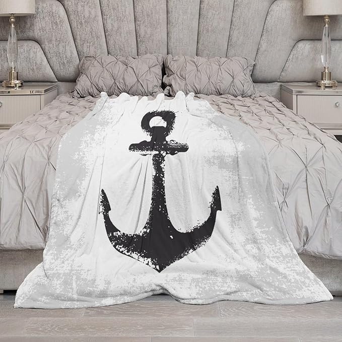 Nautical Anchor Blanket Modern Abstract Light Grey Black Anchor Art Print Soft Cozy Lightweight Throw Blanket for Women Men Bedroom Living Room Dorm Chair Sofa Travel 60x80in