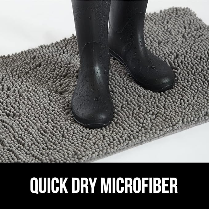 GORILLA GRIP SOAKSTOPPER Dog Door Mat, 70x24 Machine Washable Rug Absorbent Doormat Captures Moisture Mud Dirt, Quick Dry Soft Chenille Entryway Rugs Indoor Entrance Mats for Dog Paws, Gray