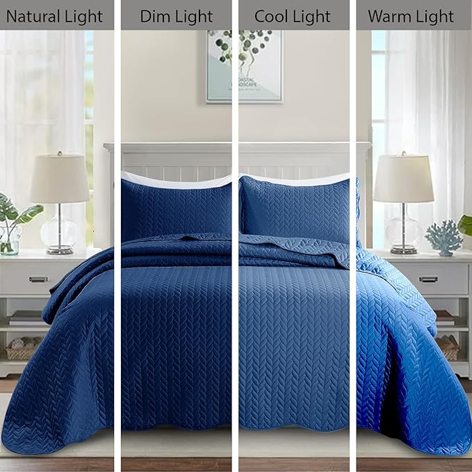 IR Imperial Rooms 8 Pack California King Quilt Bedding Set (118"x106") - Bulk Wholesale for Hotels, Guest Bedroom & Airbnbs - Lightweight Microfiber Reversible Embossed Quilts Bedspread (Navy)