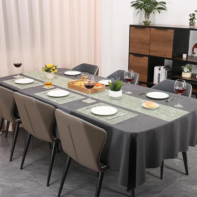 Table Runners 94 Inches Long, Dual-Sided Faux Leather Farmhouse Table Runner Waterproof Non-Slip for Living Room Party Home Decor Holiday Decorations(Gray Grass Green, 12 x 94 Inch)