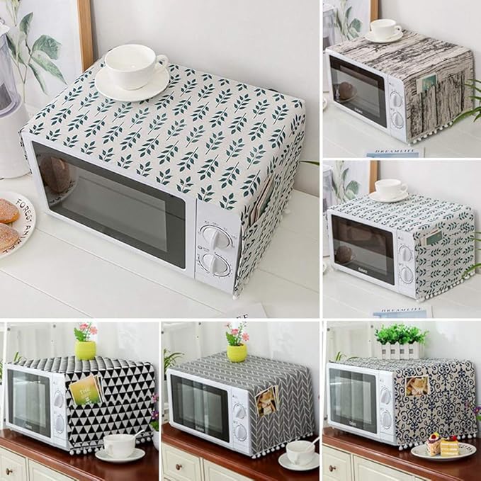 AKOAK 1 Pack 30cm x 90cm/11.81" x 35.43" Household Kitchen Microwave Dust Cover Cotton Linen Oven Cover with Storage Bag Home Decoration Accessories (Blue and White Porcelain)