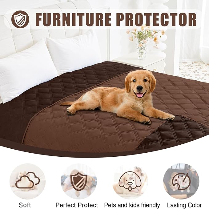 Smiry Waterproof Dog Bed Cover Blanket 82x120, Soft Reversible Pet Blanket, Washable Leakproof Cats Dogs Couch Cover for Sofa, Couch, Furniture, Lattice, Brown/Chocolate