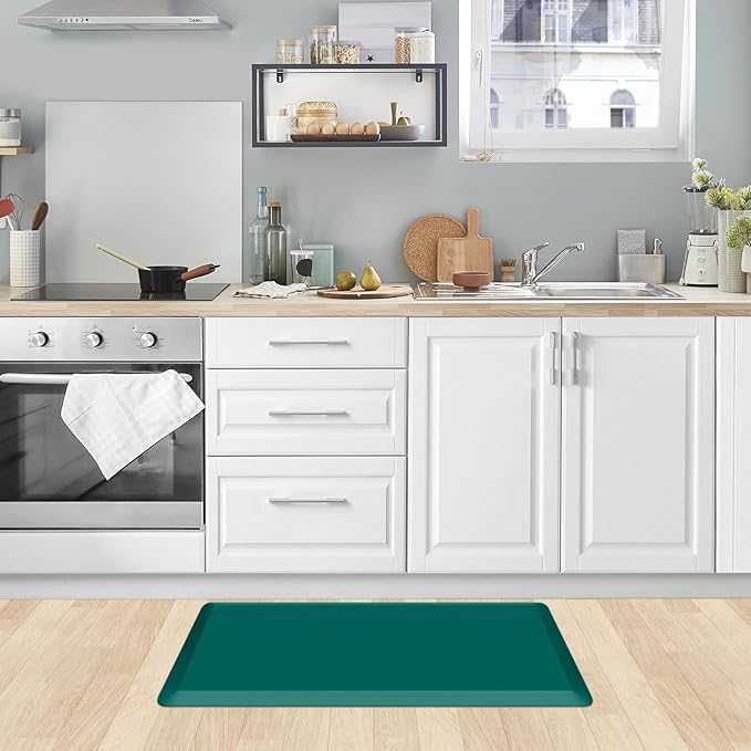 KitchenClouds Kitchen Mat Cushioned Anti Fatigue Rug 17.3"x28" Waterproof, Non Slip, Standing and Comfort Desk/Floor Mats for House Sink Office (Dark Green)
