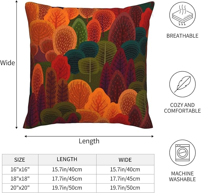 bassyil Fall Forest Throw Pillow Covers Decorative Linen Pillow Cases Set of 2 Square Cushion Cover for Couch Sofa Bedroom Patio 18x18 Inch