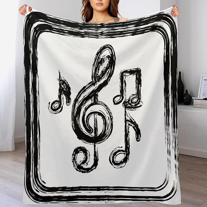 Music Blanket Black Abstract Graffiti Music Note Art Printed Soft Cozy Lightweight Throw Blanket for Kids Girls Boys Women Men Bedroom Living Room Dorm Chair Sofa Travel 50x60in